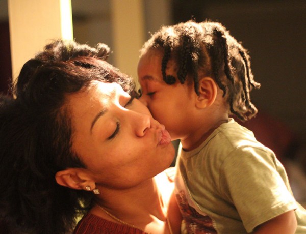 A single parent with her son.