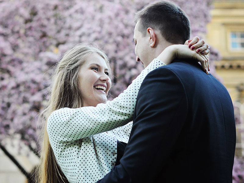 A couple who met online hugging. According to online dating statistics they could be married soon.