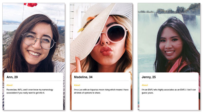 Three bumble profiles for women trying to meet people on the bumble dating app.