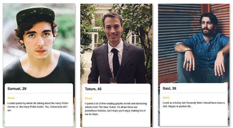 Three bumble profile examples for men who are dating on the app.