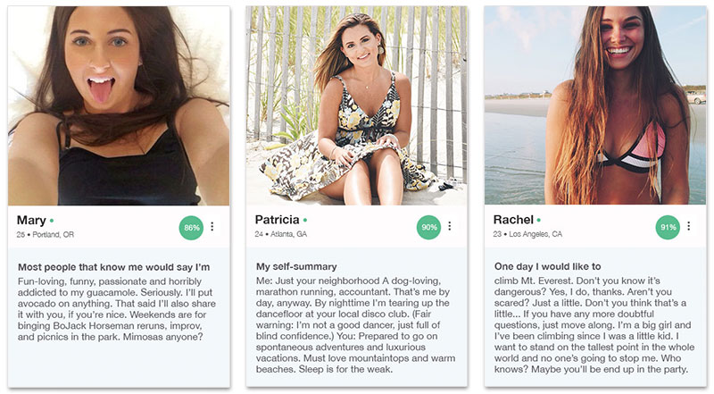 Three OkCupid profile examples for women that show you how to write the examples below.