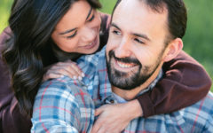 A couple who had the dtr talk, laughing and hugging now that they're officially a couple.
