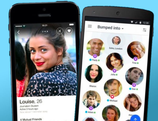Two couple dating apps in phones--Happn and Badoo.