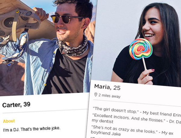 Two examples of funny dating profiles from different apps.