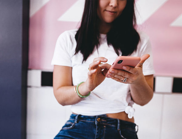 A woman using an online dating app.